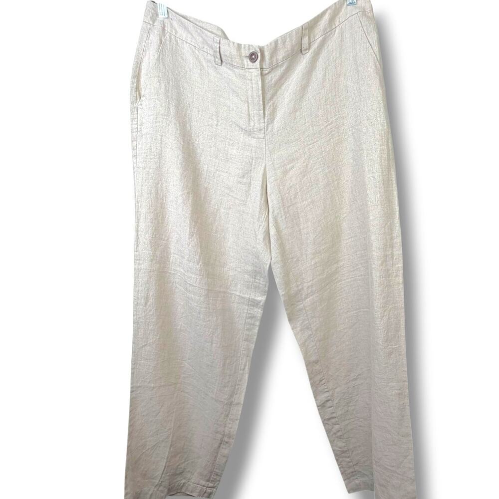 Eileen Fisher Wheat Beige Organic Linen Full Length Straight Wide Leg Trousers - Picture 3 of 7